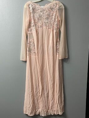 La Perla peach silk lace Maxi slip gown dress long sleeve rhinestone detail s